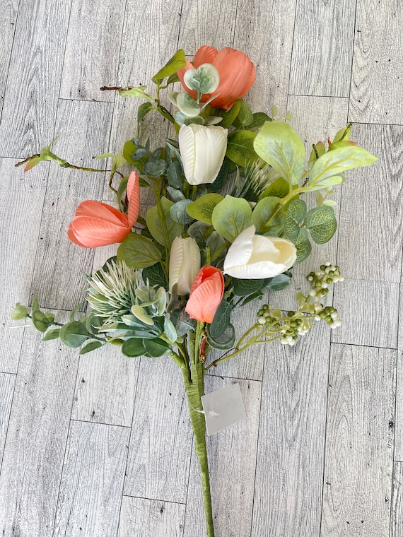 Spring Summer Tulip Floral Spray,  Greenery, Floral Supplies, Wreath Greenery, Floral Greenery, Picks, Orange Peach Tulip Spray