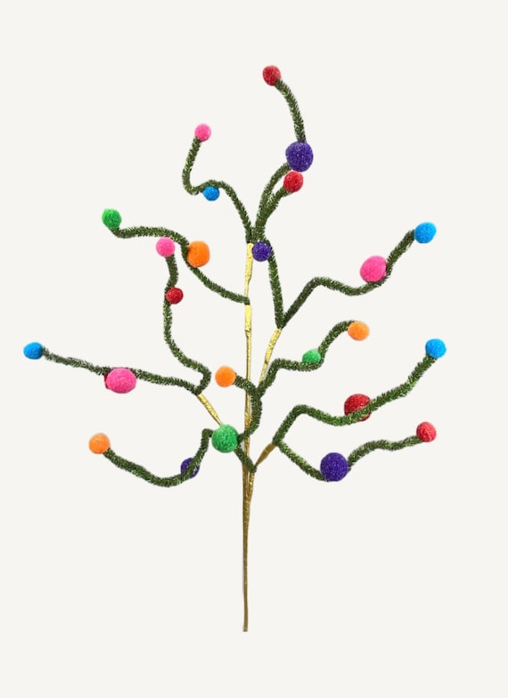 Multi Color Tinsel Felt Ball Spray,  Greenery, Floral Supplies, Wreath Christmas Tree Picks, Wreath Embellishments, Fiesta spray, Mardi Gras