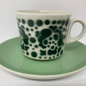 Arabia POP mint green coffee cup duo sets, designed by Göran Bäck, midcentury Finnish design