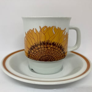Egersund Korulen Sunflower coffee duo, Unni Margrethe Johnsen vintage Norwegian design