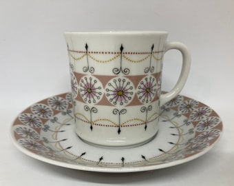 Upsala Ekeby/ Karlskrona rare Louise coffee cup duo sets, Brita Mellander Swedish vintage design