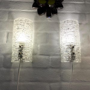 Carl fagerlund Orrefors sconces, set of 2 wall lamps in beautiful sculpted glass, midcentury Swedish design