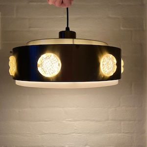 Lyfa pendant lamp, Danish/Swedish Orrefors Brass ceiling lamp, with thick sculptured glass, midcentury Danish design