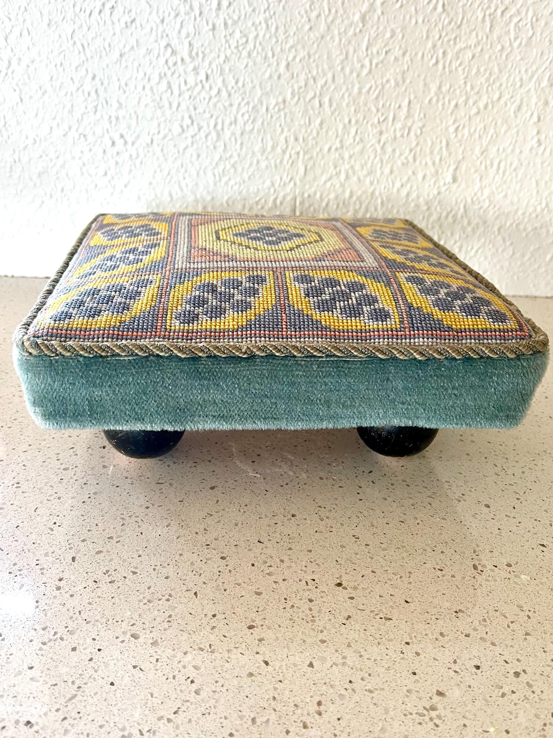 Vintage Hand Embroidered Foot Rest, Handmade Footstool With Beautiful ...