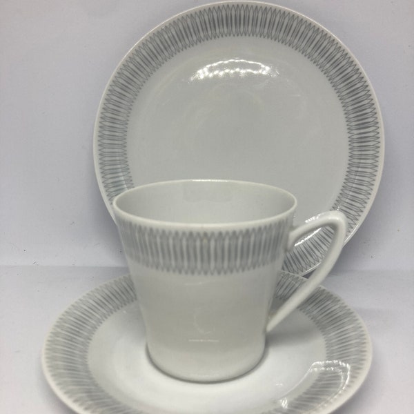 Karlskrona / Upsala Ekeby coffee cup trio sets, Sven Erik Skawonius midcentury Swedish design