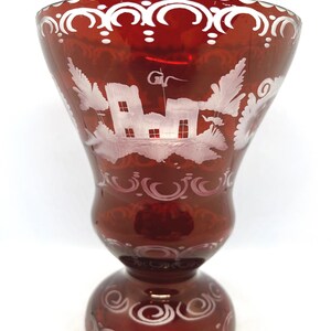 Bohemian Glass Vase, mint condition Ruby Red cut glass from Egermann 1950s, German Mid Century design