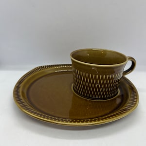 Stavangerflint Brunette tv cup and plate set, Kåre Berven Fjeldsaa vintage Scandinavian design.
