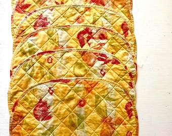 Danish Design Placemats from Sodahl design, set of 6 original vintage colorful quilted table Mats, Danish vintage design