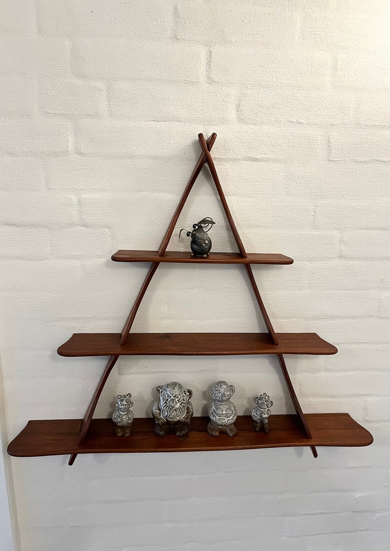 Danish Teak Triangular Amager Shelf, large model with three shelves, designed and made by Peder Moos, vintage Danish design image 2