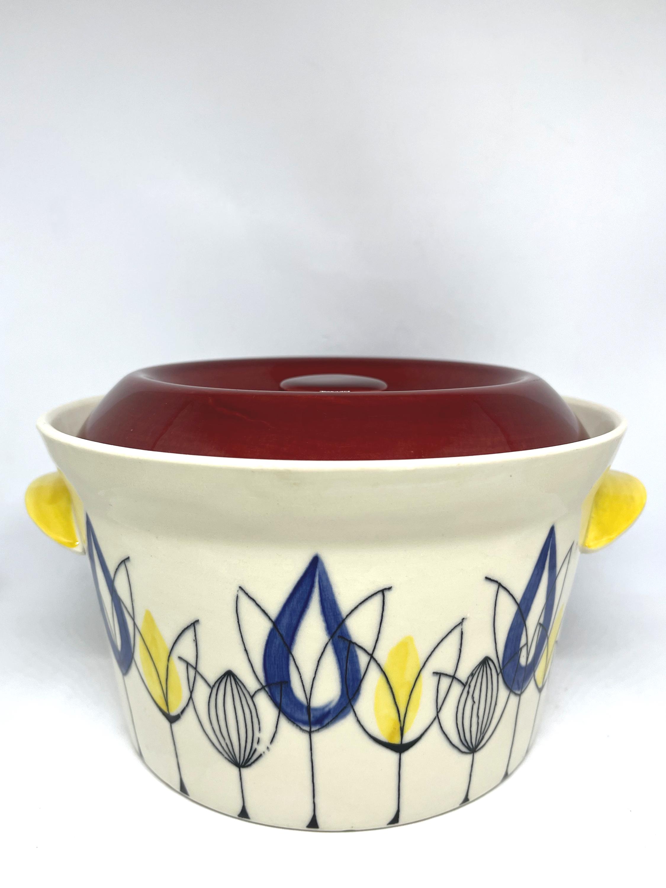Stavangerflint Flamingo, LARGE MINT Lidded Bowl / Pot With Rare