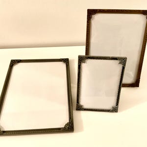 Vintage picture Frames, set of three Brass frames, ornate Brass frames for wall hanging or standing display, Danish antique wall decoration