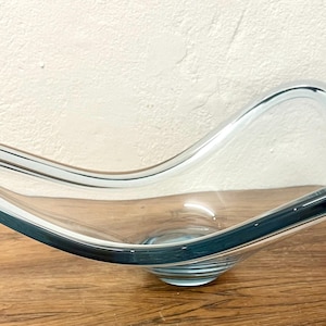 Holmegaard Selandia Aqua Blue, organic shaped Fruit bowl, large transparent Blue glass dish, Per Lütken 1957 Danish midcentury