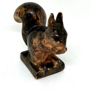 Michael Andersen ceramic, small Squirrel figurine, very rare ceramic Squirrel with Dark Brown Hares Fur glaze, midcentury Danish