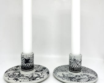 Bjorn Wiinblad candlestick, set of two collectible candle holders, original vintage Bjorn Wiinblad design for Nymølle, Denmark