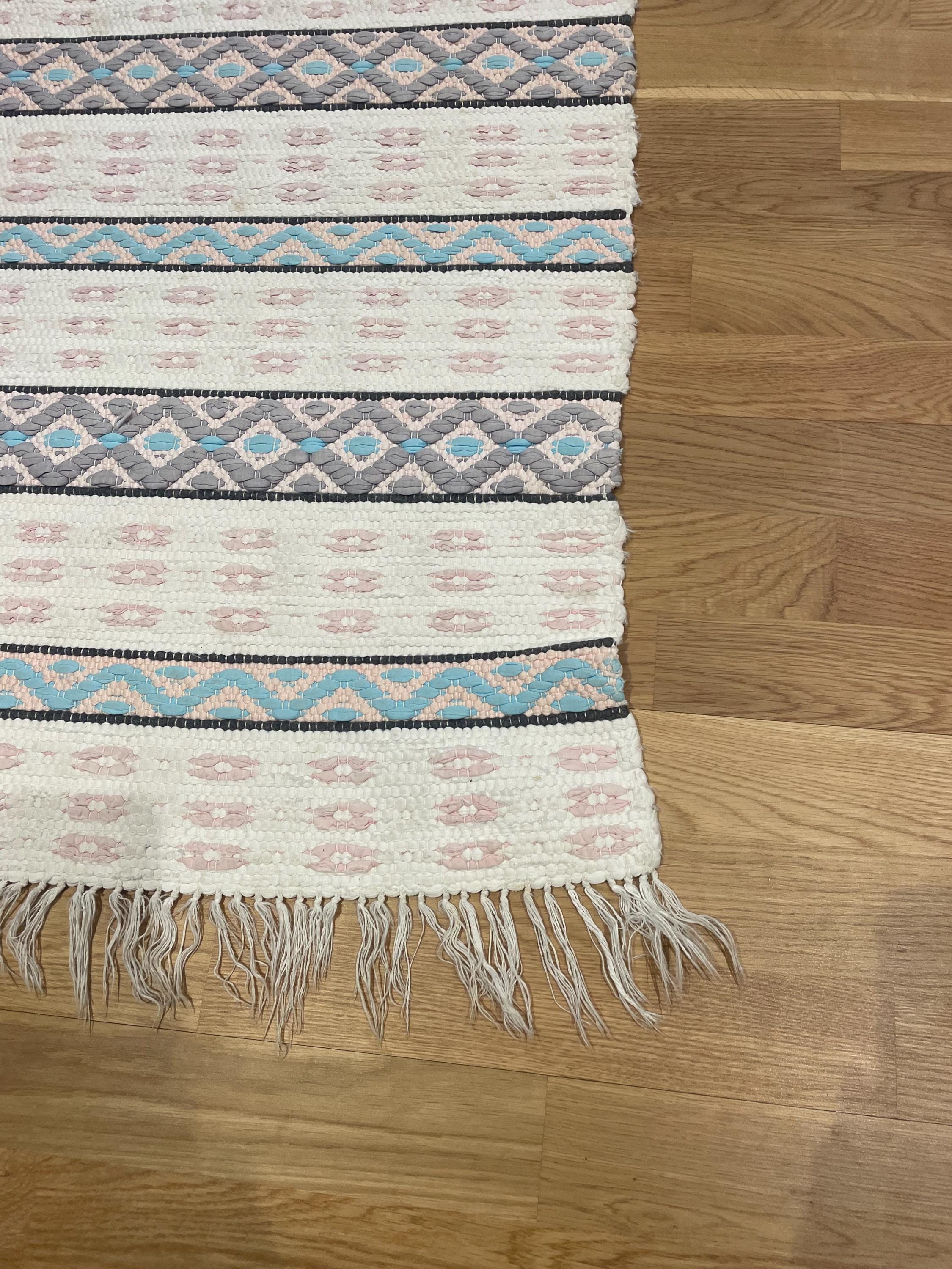 Loor Rag Swedish Rug, Vintage Handmade Rag Rug, 1970s HANDMADE Pastel Colored ...