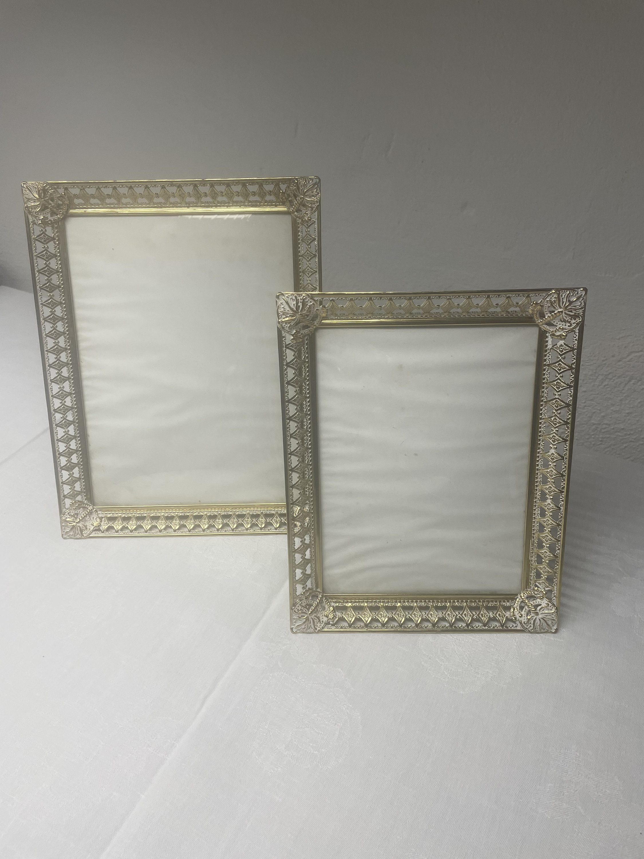 Danish Antique picture Frames 22 x 28/ 23,5 x 18,5 cm, set of two with identical frame pattern, Convex glass, Danish antique wall decoration