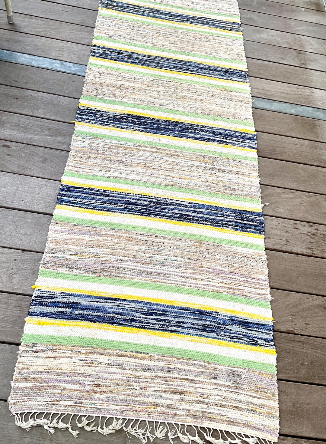 Floor Rag Color Swedish Rug, Vintage Handmade Rag Rug, 1970s HANDMADE Beige and Dusty ...