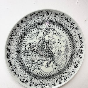 Bjorn Wiinblad Nymolle Dish, MINT XL &quot;Autum&quot; dish Four Seasons series, wall or display plate with Black decor, vintage Danish design