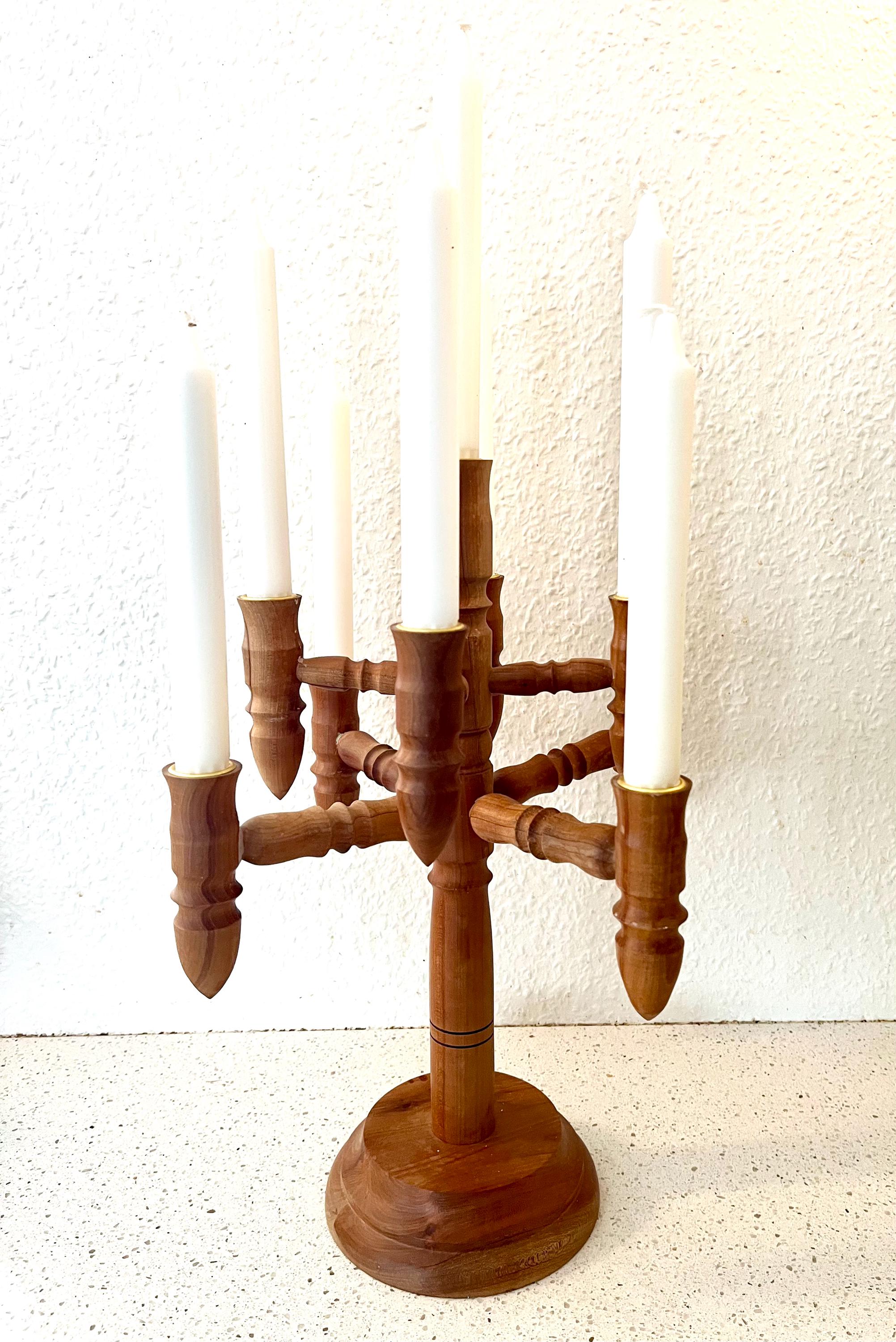 Vintage Swedish Candelabra, Large Hand Turned Pine Candelabra for
