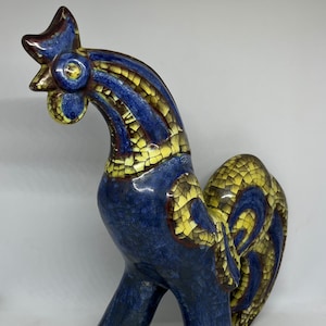 Marianne Starck ceramics, Persia glaze Rooster, RARE LARGE Rooster designed by Marianne Starck for Michael Andersen, midcentury Danish