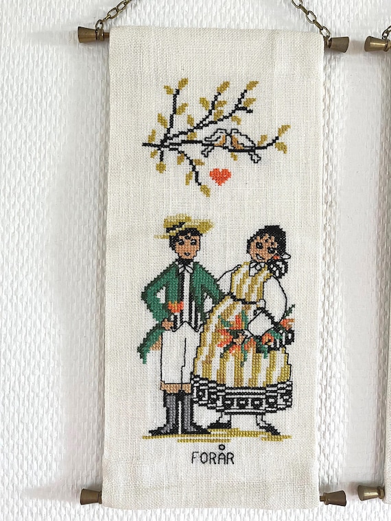 Danish Cross Stitch / Needlepoint, Set of 4 Seasons Wall Hangers