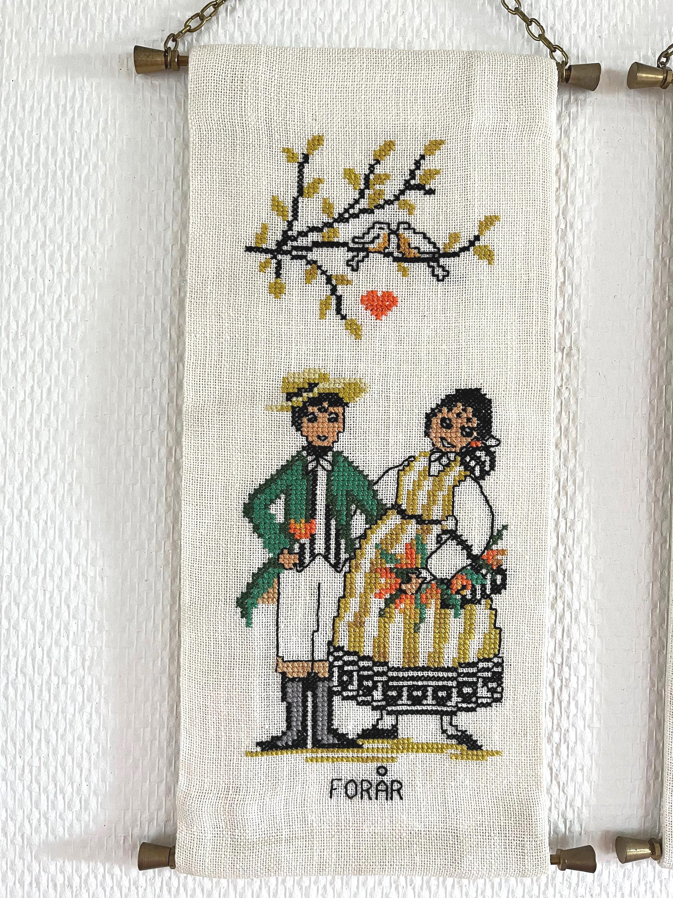 Danish Cross Stitch / Needlepoint, Set of 4 Seasons Wall Hangers