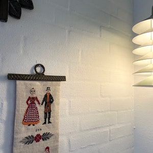 Danish needlepoint tapestry with Danish regional Folk costumes, Handmade tapestry, Danish handcraft tradition 1960s/1970s