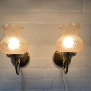 Danish design ABO Sconces/ wall lamps with blown glass shades and brass base, set of two lamps, vintage Danish design