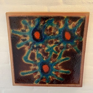 Soholm plaque, UNIQUE large ceramic wall plate with amazing psychedelic glaze pattern, midcentury Danish design