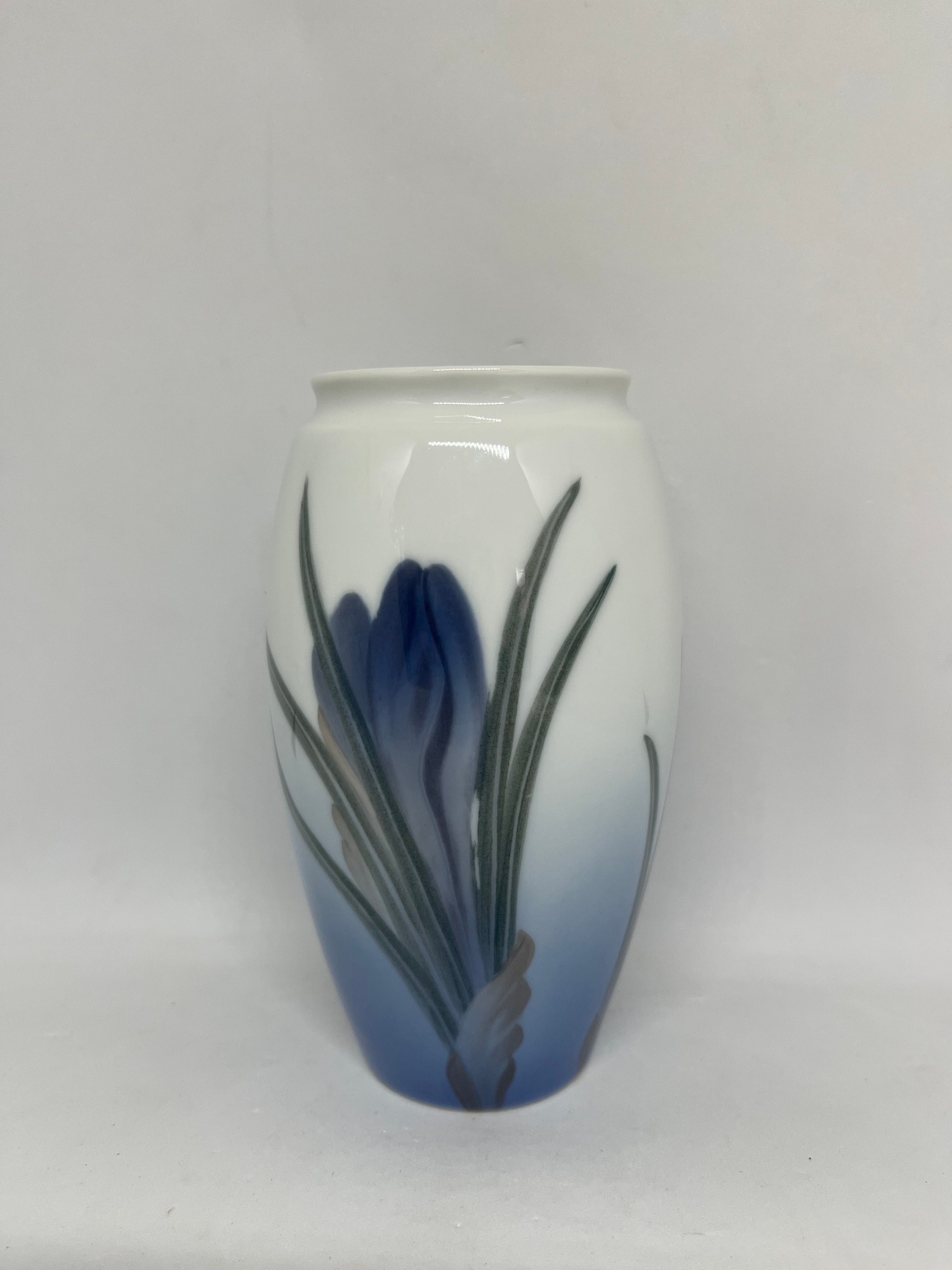 Bing and Grondahl antique vase, hand painted vase with Blue Crocus flower 7933/254, 1960s danish design