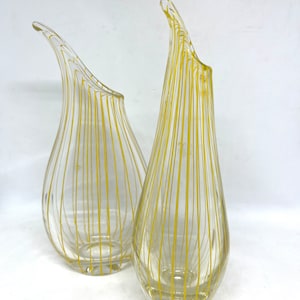 Johansfors Glass vases, set of two clear and Yellow enamel vases, rare handmade glass vases, Swedish collectible, vintage Swedish design