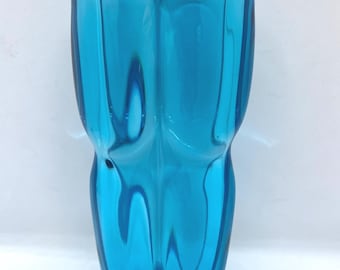Vintage Czech Rosice Glass Works Blue Vase Design by Rudolf