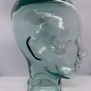 Glass Mannequin head, MINT vintage Clear / green-ish Glass Mannequin Head, full size heavy glass hat / wig display, vintage original