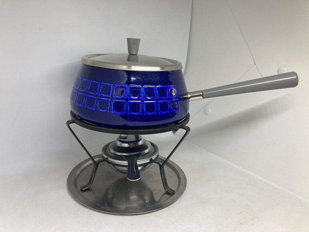 Vintage Swedish Blue Enamel Fondue Pot With Stand and Burner Etsy