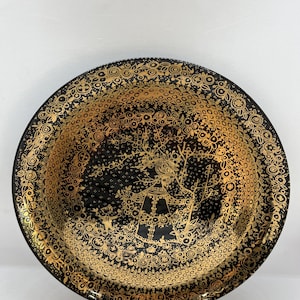 Bjorn Wiinblad plate Gold paint on Black background, rare wall / display plate by Bjorn Wiinblad for Nymølle, vintage Danish design
