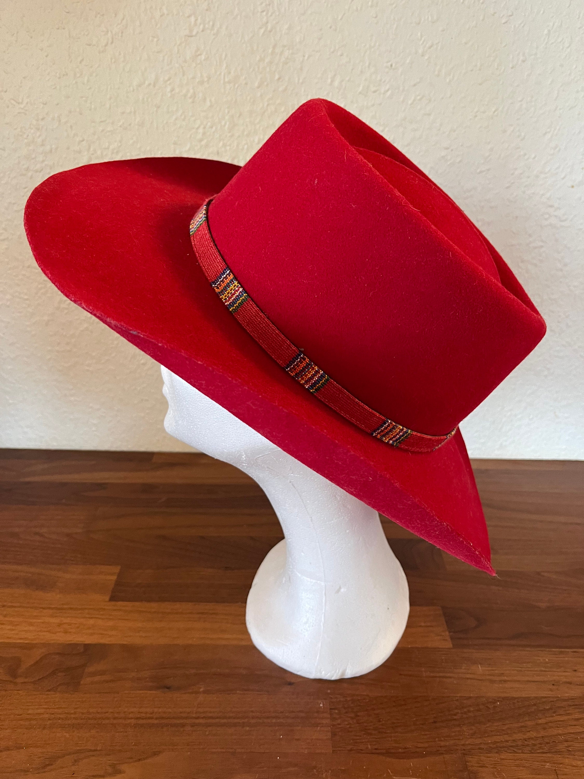 Vintage Women's Stetson Ruby-Red Wool Hat with Unexpected Lucite  Embellishment