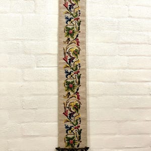 Danish cross stitch tapestry, Cross stitch Bell pull, handmade with Flowers, Danish handcraft tradition 1960s