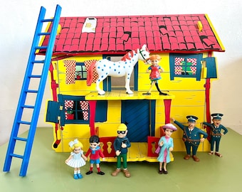 Casa de muñecas de Pippi Calzaslargas, incluye figuras originales, modelo de los años 80 de Micki Sweden, diseño sueco vintage