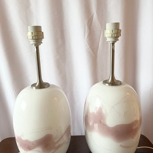 Holmegaard Sakura Pink, set of two LARGE oval shaped  table lamps, Michael Bang Danish vintage design