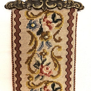 Needlepoint tapestry, Bell pull handmade needlepoint with a beautiful repeated floral pattern, Danish handcraft tradition 1960s