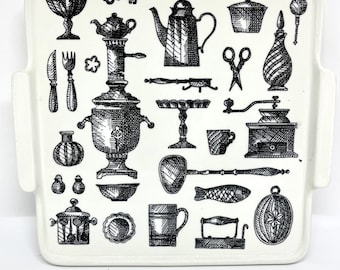 Arabia Vintage Tablett, EXTREM seltenes Sammlerstück / Tablett mit Griffen, entworfen von Esteri Tomula und Kaj Franck, Vintage finnisches Design