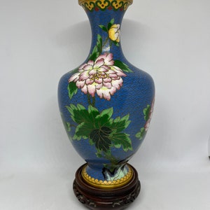 Cloisonne vase, large antique Cloisonne vase with flowers and Bird motif, antique handcraft