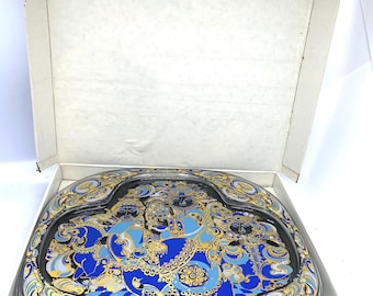 Bjorn Wiinblad Christmas, Glass plate for Rosenthal, original box with annual large Glass Christmas plate 1978