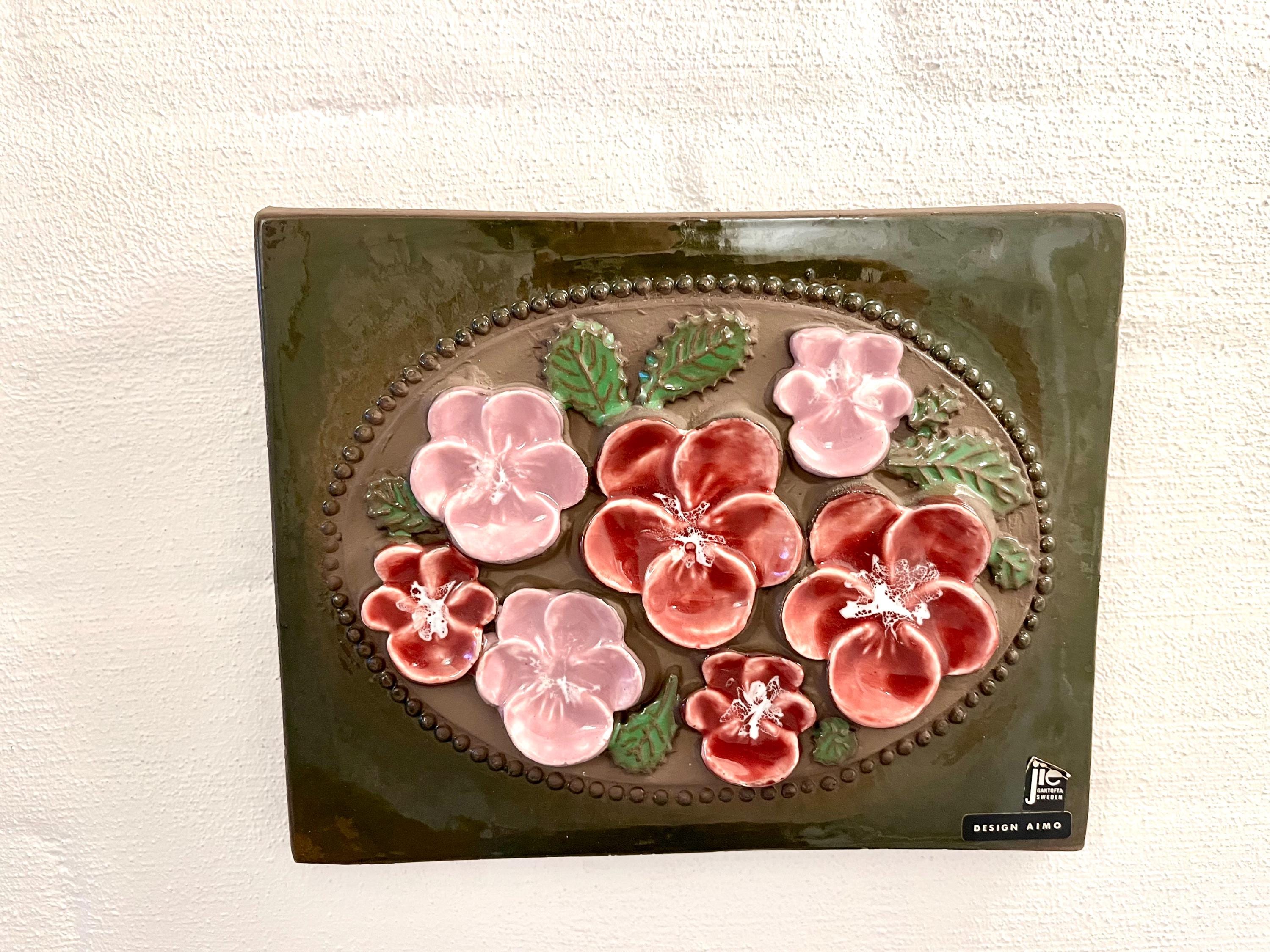 BELA【Jie gantofta】陶板 ୨୧薔薇と果物୨୧ Jie gantofta】୨୧薔薇の陶板୨୧ピンク Ceramic Wall Plaque