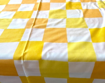 Vintage Cotton tablecloth, LARGE Colorful Checkers Yellow and Orange Danish design table cloth 1970s