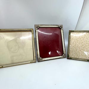 Vintage picture Frames, set of three Brass frames, Brass and White enamel frames, all with Convex glass, Danish antique wall decoration