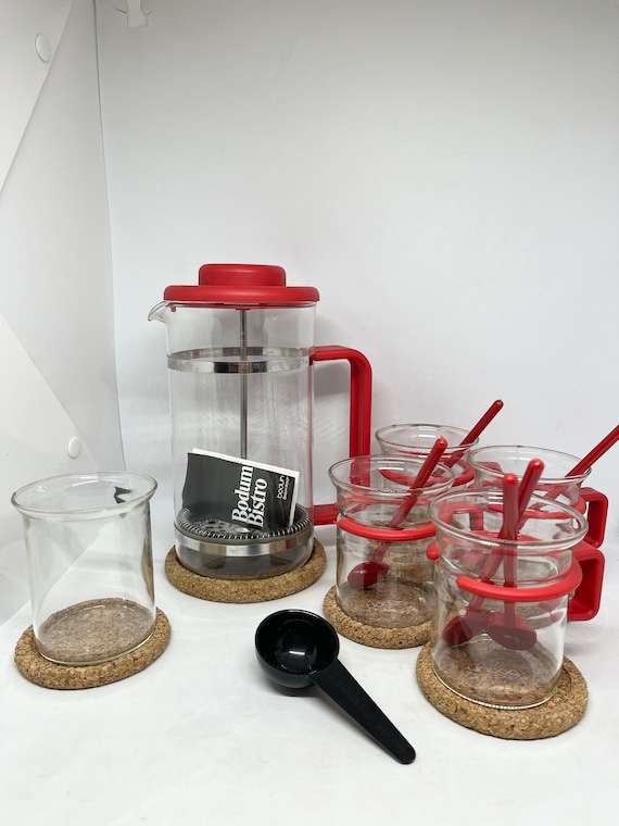 Bodum Bistro RED, Vintage Set of Coffee Press 4 Tea/coffee Cups
