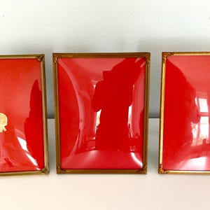 Vintage picture Frames, set of three identical Brass frames with Convex glass 24 x 18 cm, Danish antique wall decoration