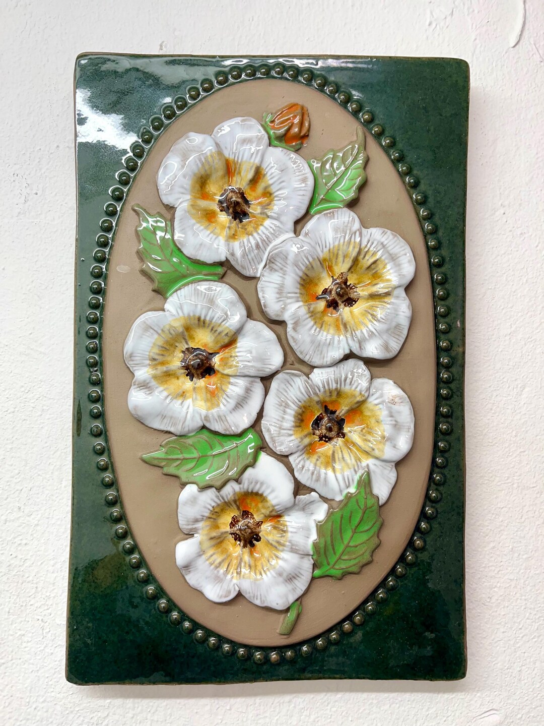 JIE Gantofta Sweden, Large 32 X 20,5 Cm Ceramic Plaque, White