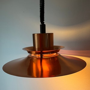 Vitrika Koperen lamp, Grote Deense vintage lamp, Plafondlamp Deens design